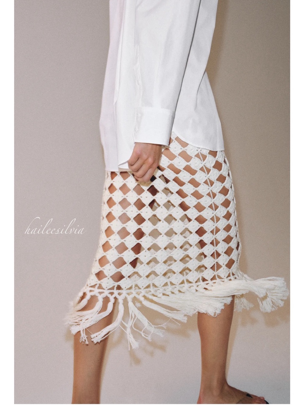 Zara CROCHET FRINGED KNIT SKIRT